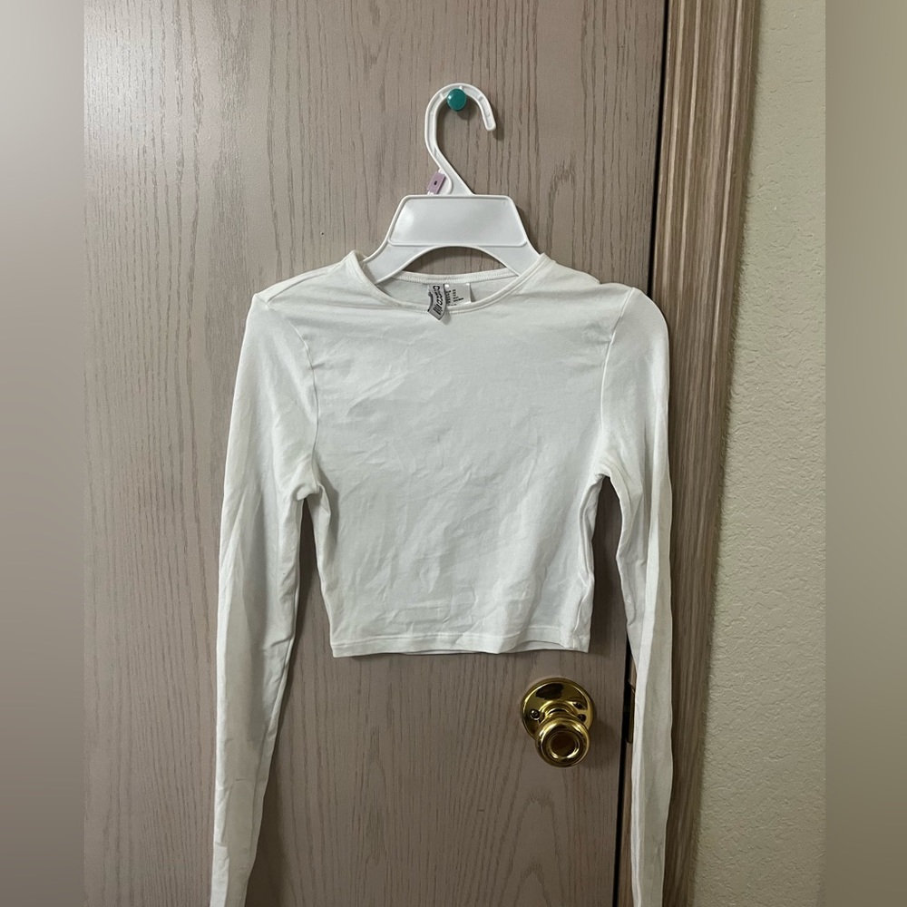 H&M White Long sleeve cropped top